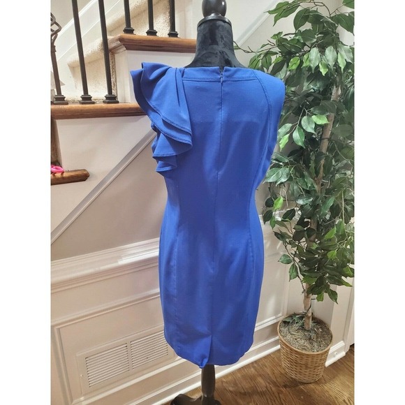 New Directions Women's Blue Polyester Round Neck Sleeveless Knee Length Dress 10 - Picture 7 of 11
